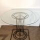 Wrought iron dining table with beveled round glass top, vintage 1980