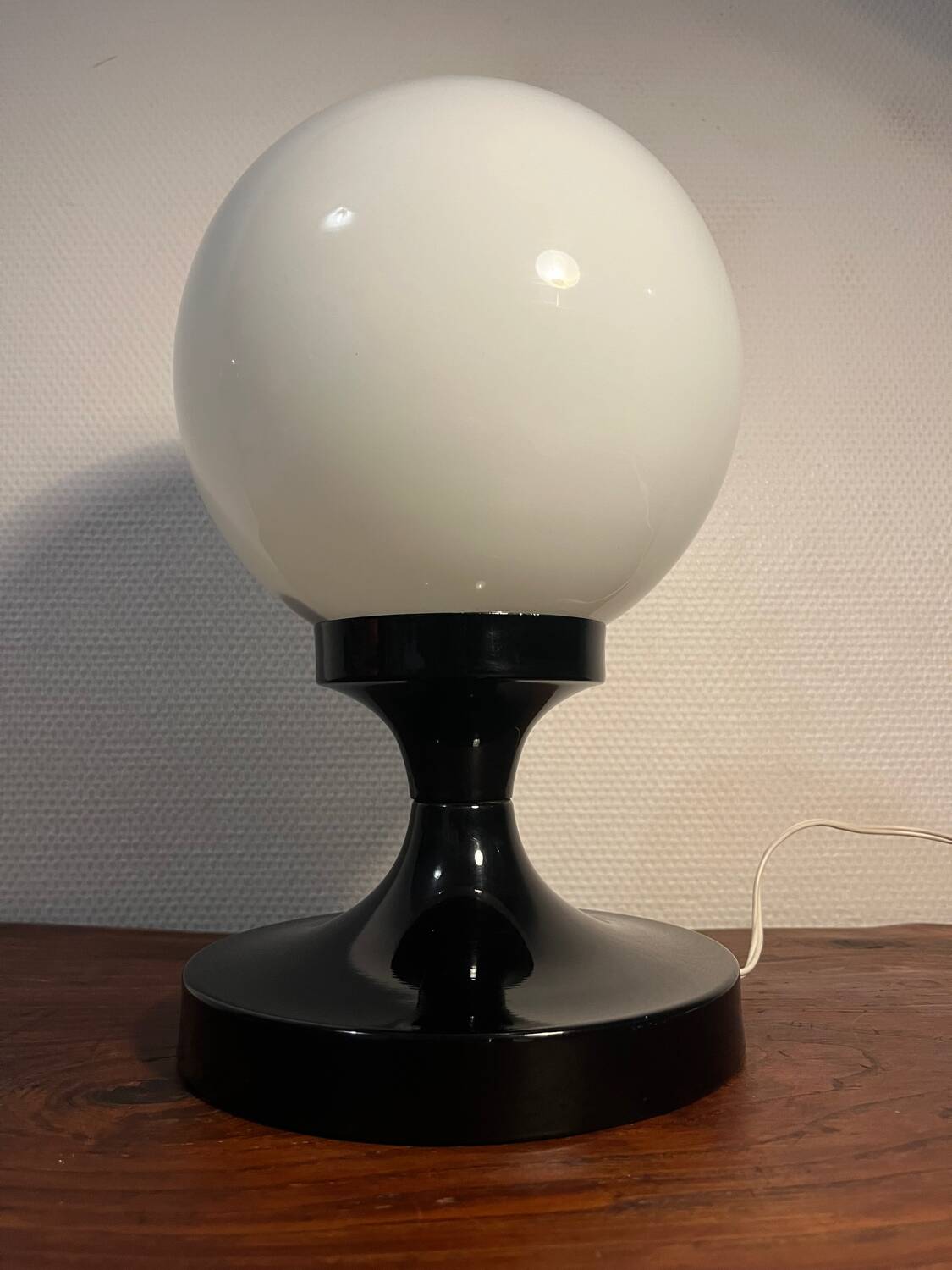 Opaline and black metal table lamp, 1980s
