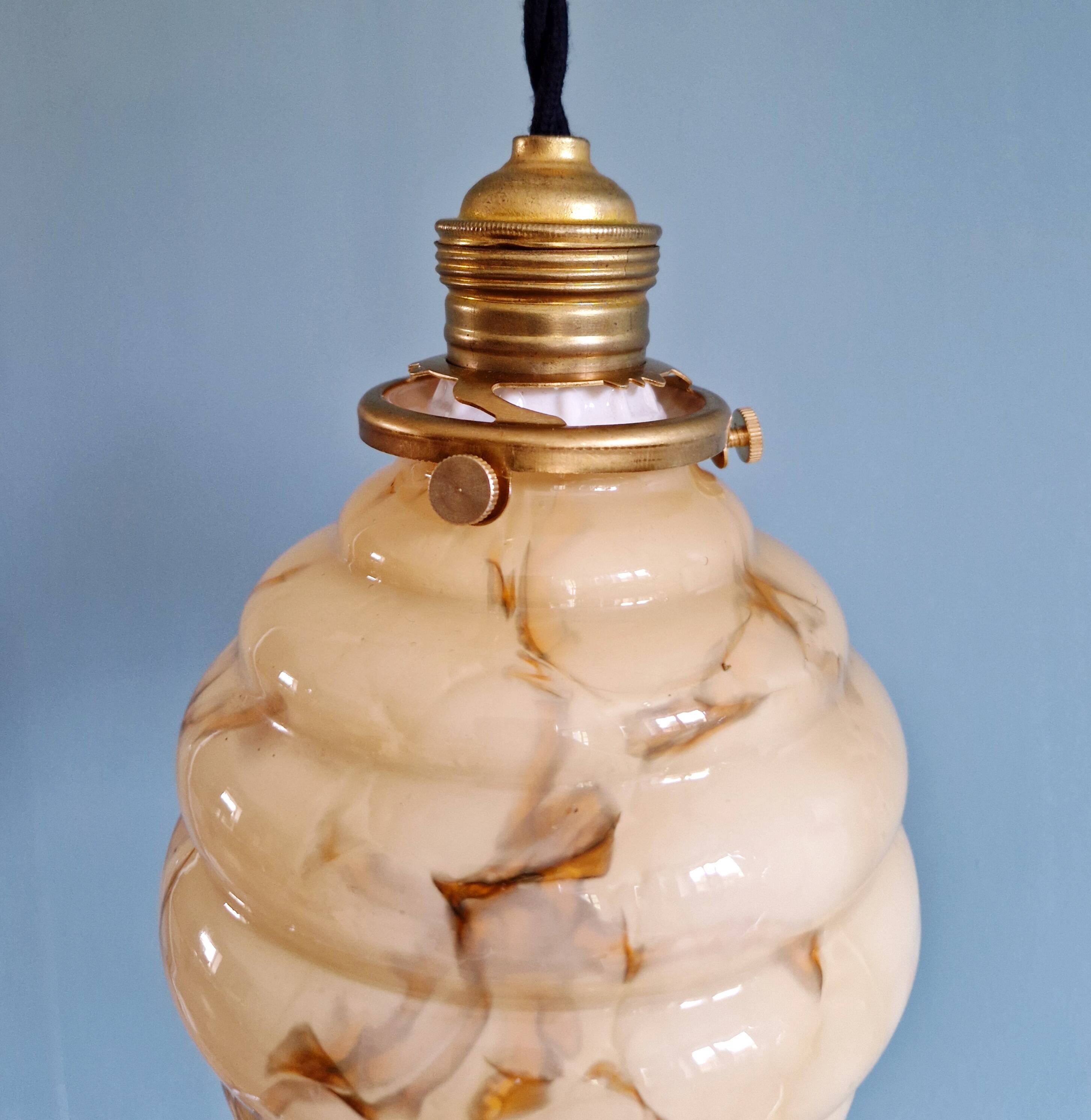 Art Deco suspension in marbled opaline with ouraline (4 available)