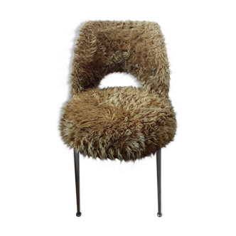 Chaise tonneau peluche vintage