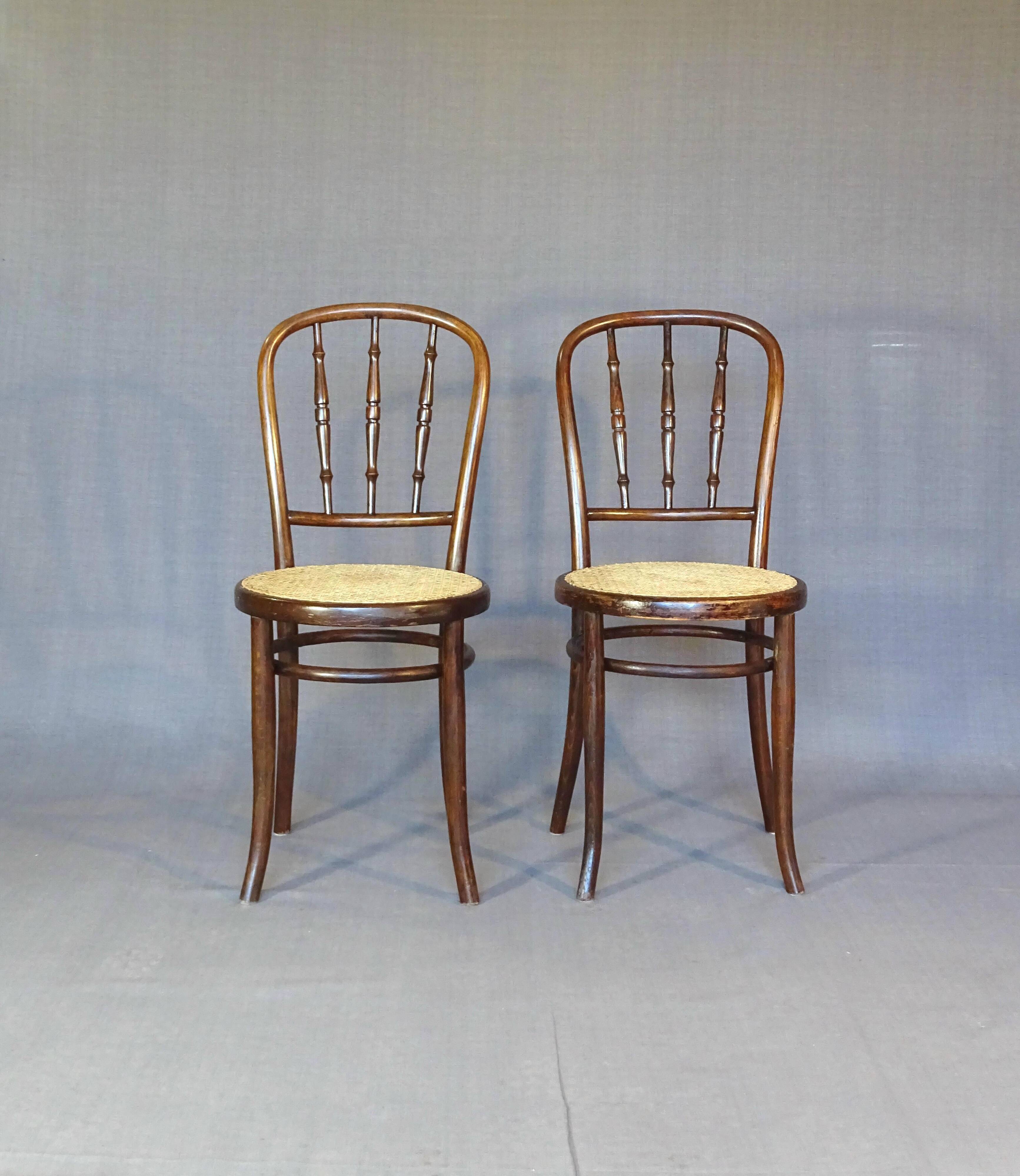 Set of 2 Kohn bistro cane chairs 1920 - bentwood -