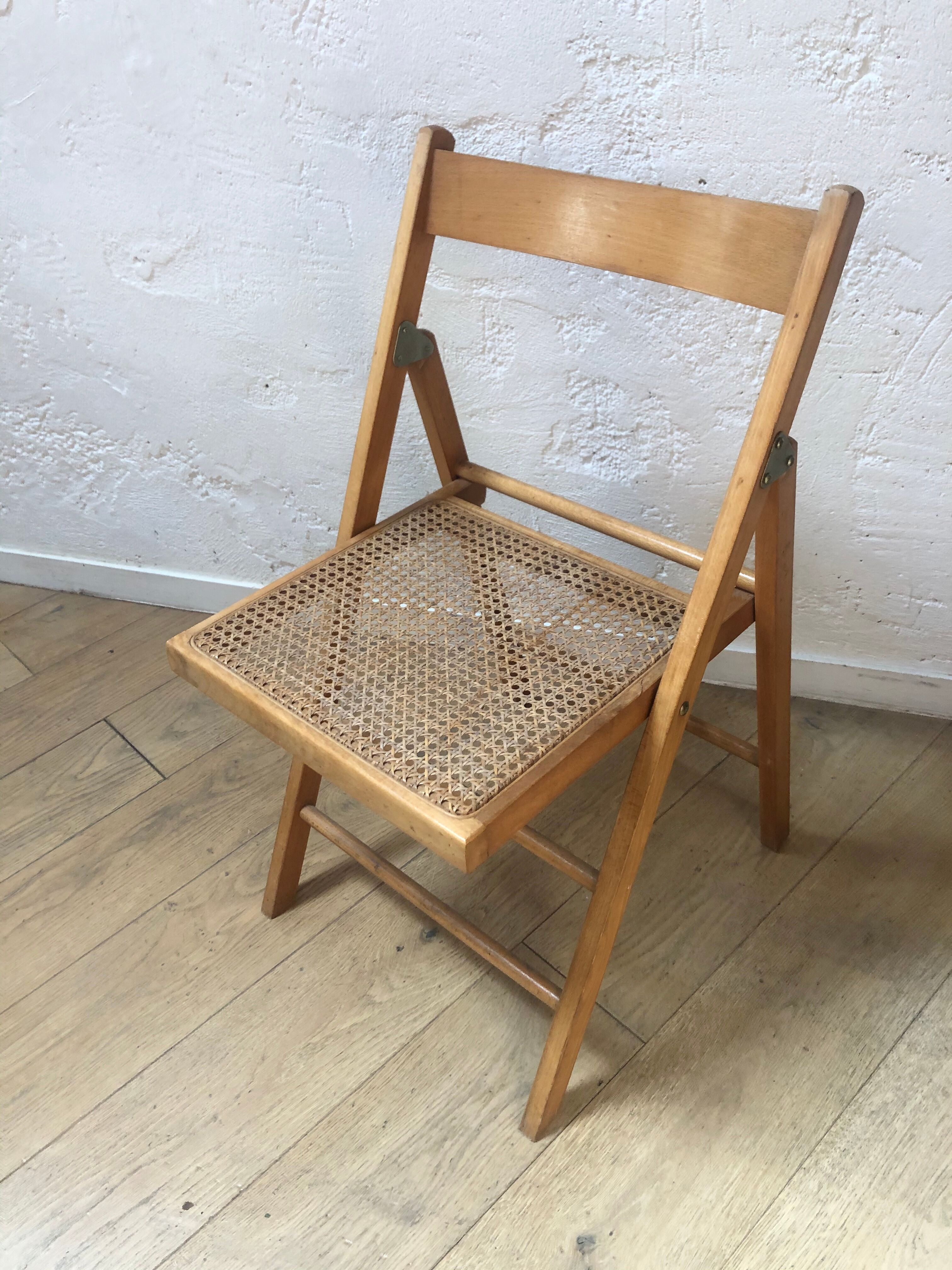 Vintage folding chair wood and caning