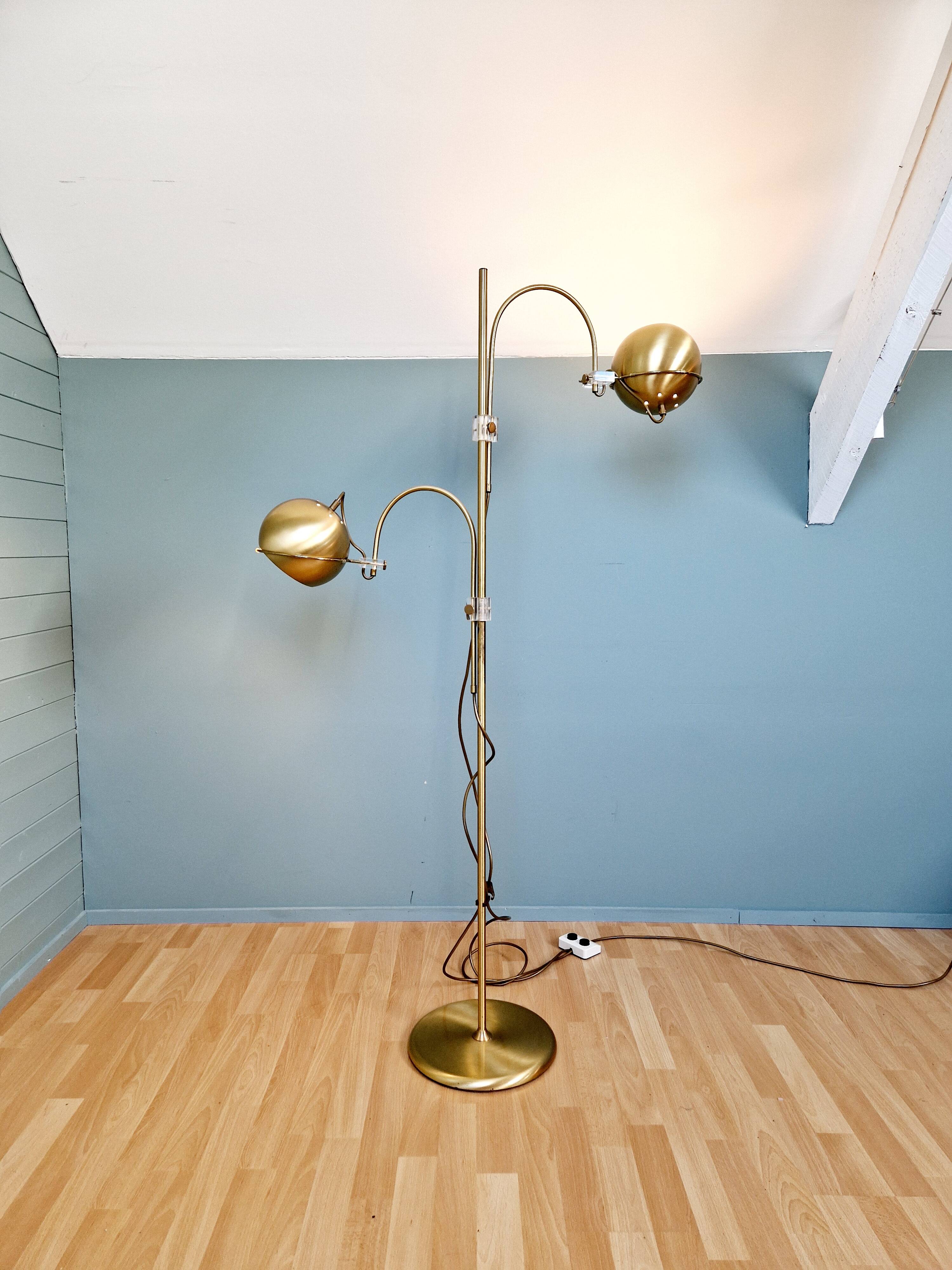 Eyeball double arc floor lamp in brass, GEPO (Netherlands), 1970s