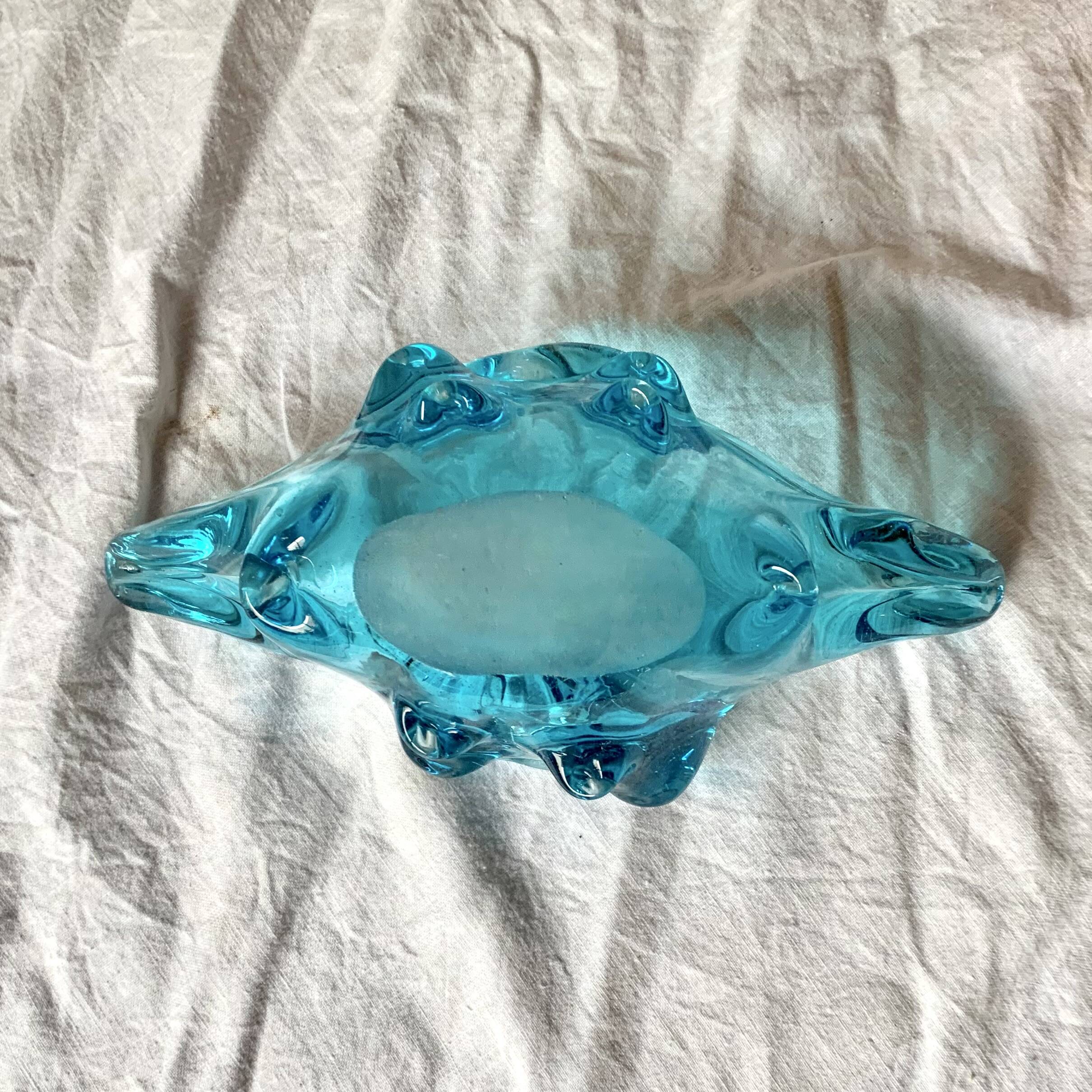 Vintage blue blown glass ashtray