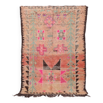 Tapis marocain vintage fait main rose 152 x 231 cm - Tapis en laine berbère antique