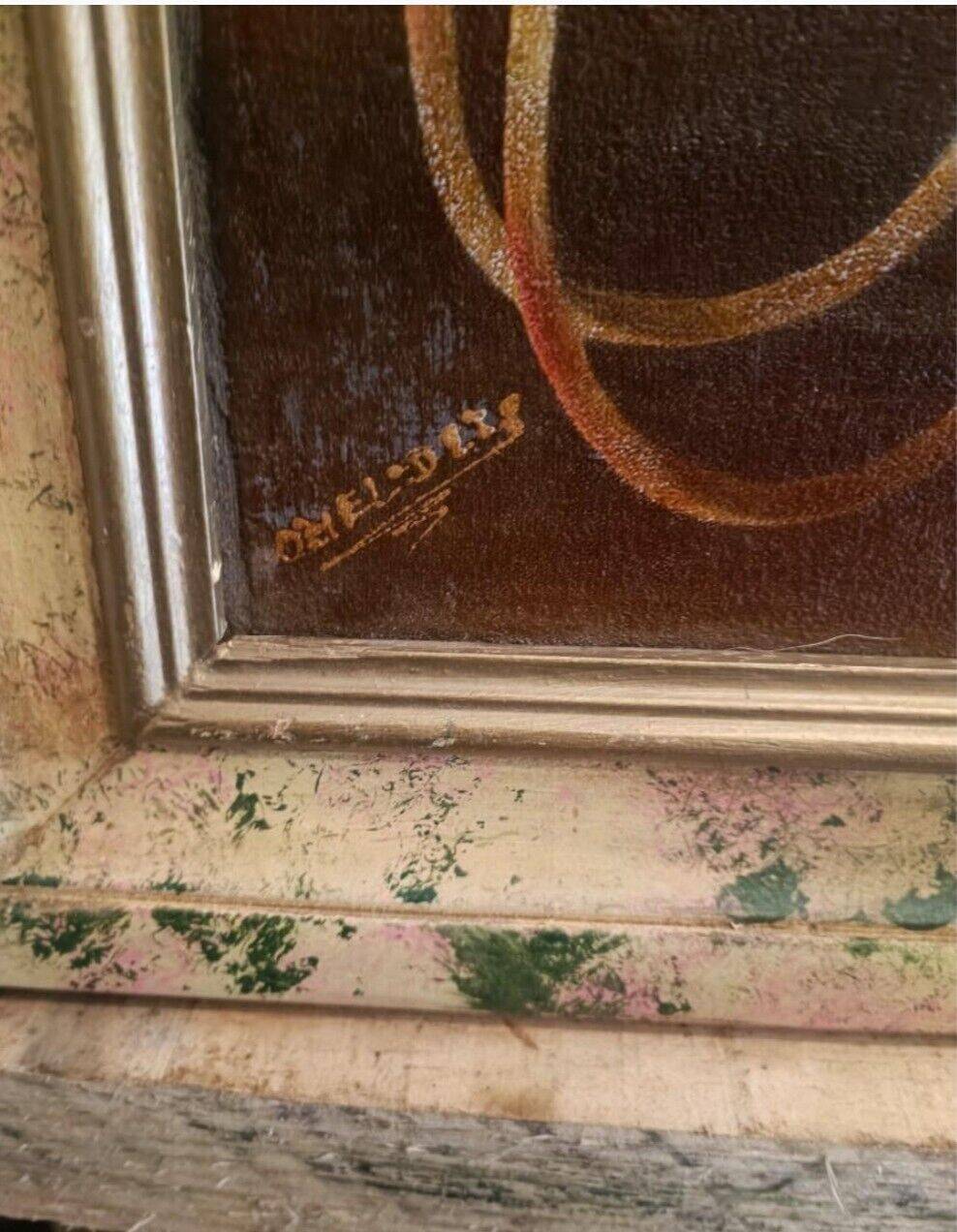 Ancienne peinture à l'huile religieuse représentant un ange musicien, école de Cuzco, XXe siècle.