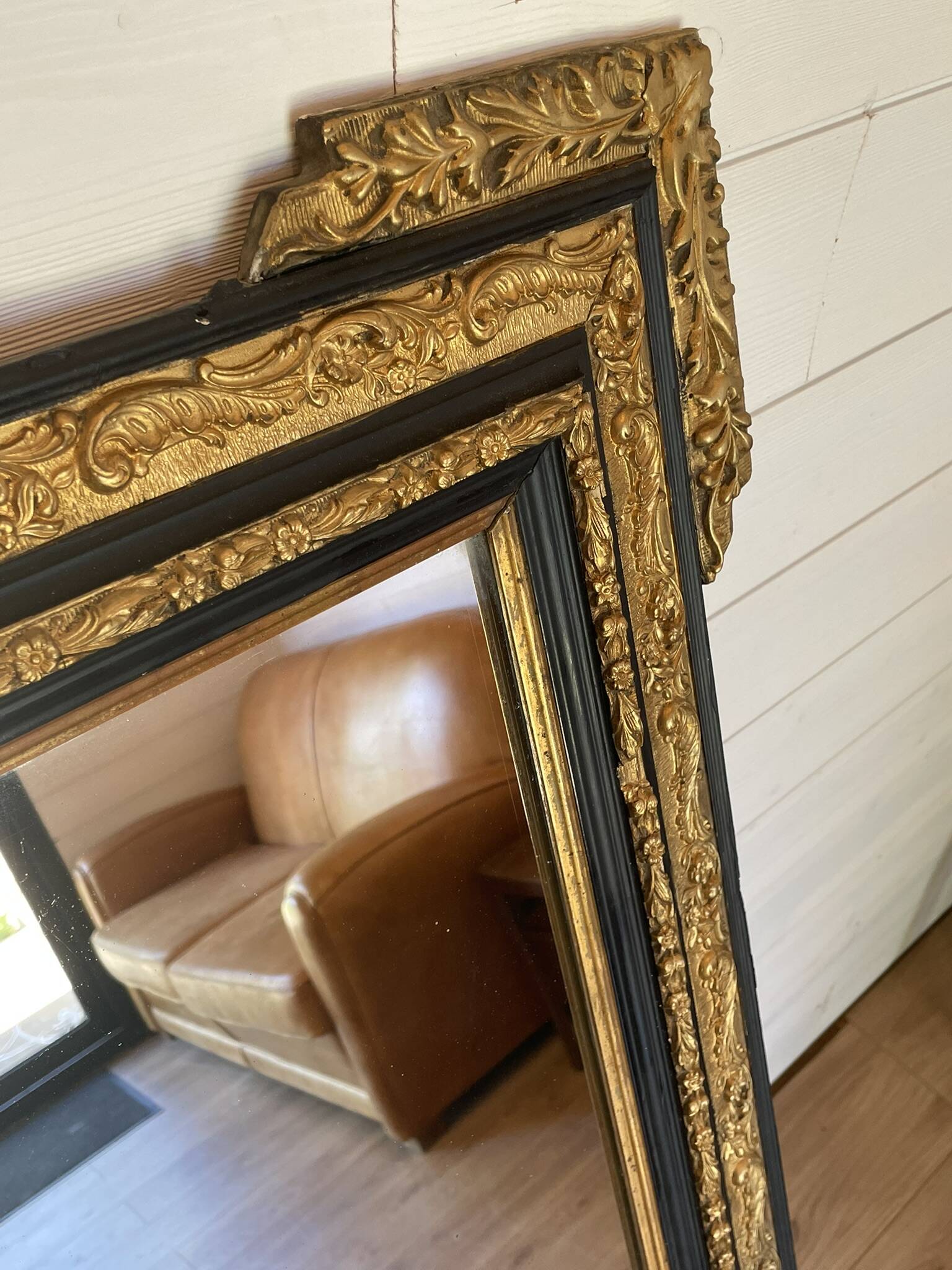 Authentic Antique Mercury Mirror with Parcloses and Ears – Golden Patina