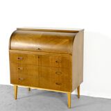 Bureau / bureau suédois en teck à plateau roulant du milieu du Secle