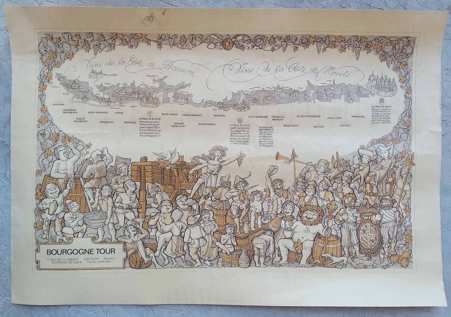 Original old wine map PJ Coulon ca 1975