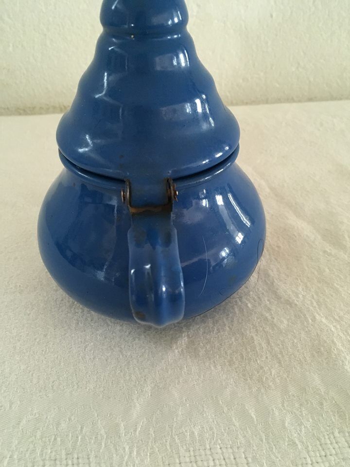Enameled blue teapot