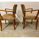Paire de fauteuils bridge en bois massif et velours circa 1950