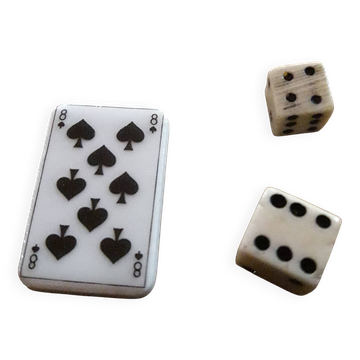 Very old small dice and playing card
