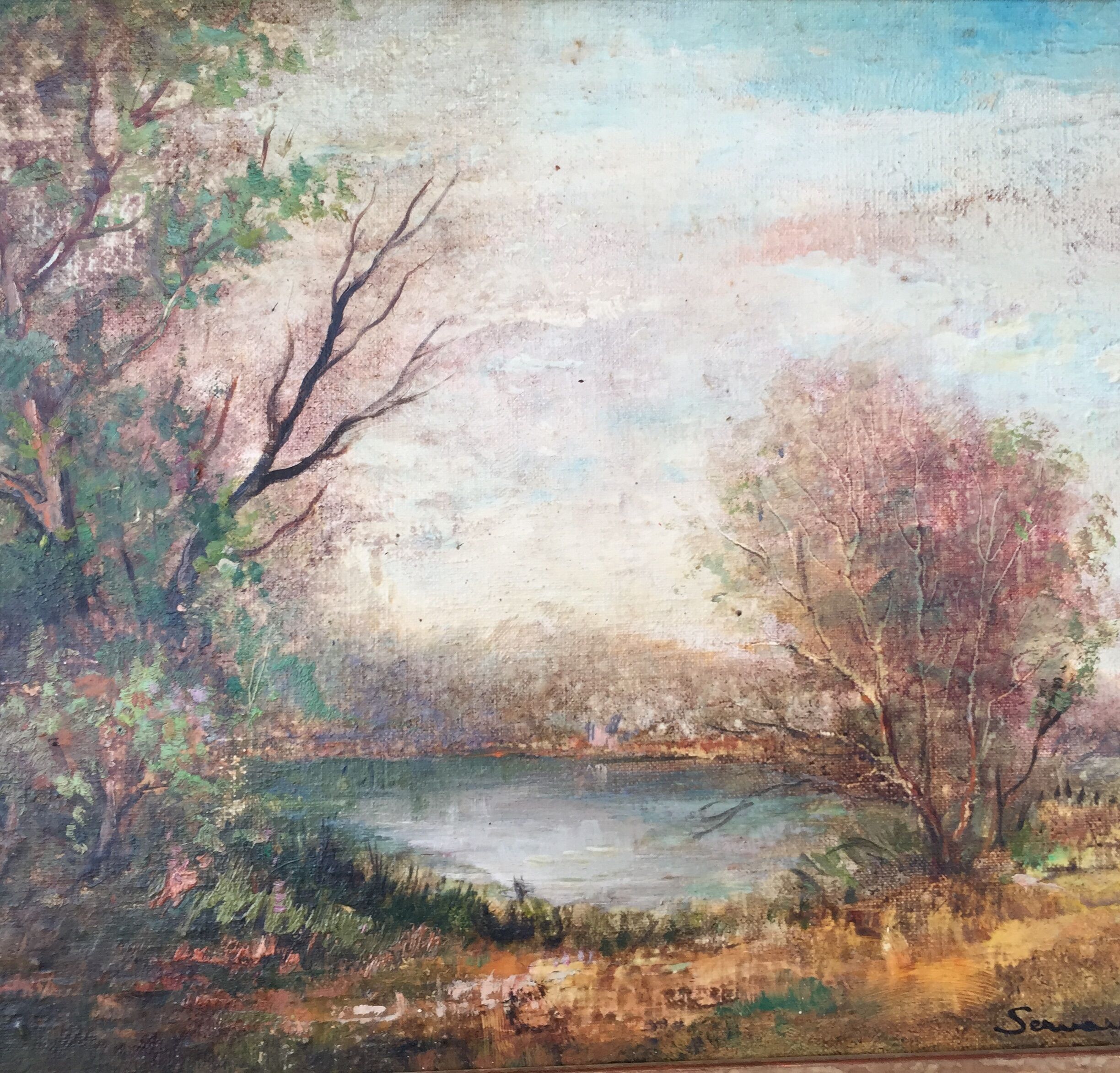 Oil on canvas: Lake landscape