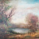 Oil on canvas: Lake landscape