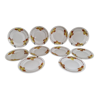 Set of 10 Bohemian dessert plates Orchies Moulin des Loups