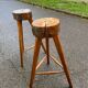 Brutalist wooden bar cabinet with 2 stools