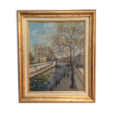 Painting Oil on canvas signed "Paris Notre Dame"