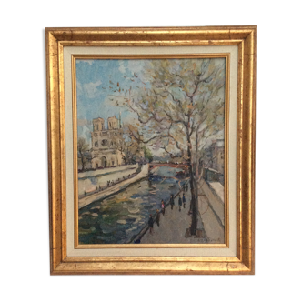 Painting Oil on canvas signed "Paris Notre Dame"
