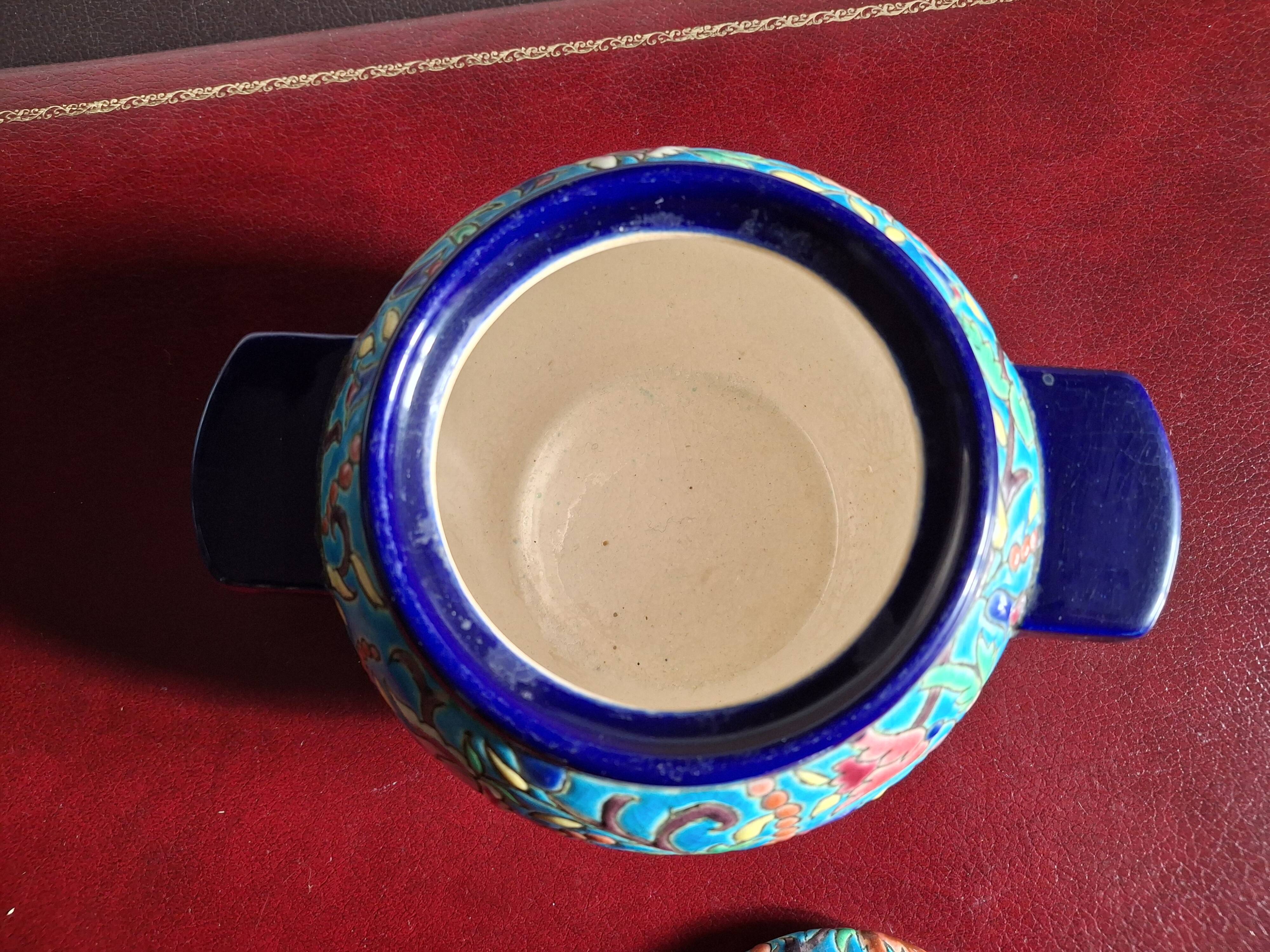 Cloisonné enamel tea service from Longwy in excellent condition.