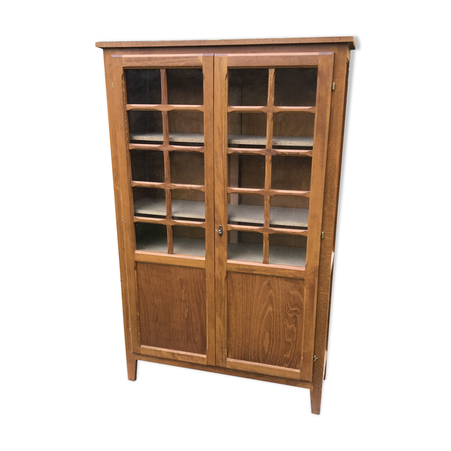 Armoire vitrine vintage en chêne blond Selency