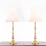 Pair of large brass lamps