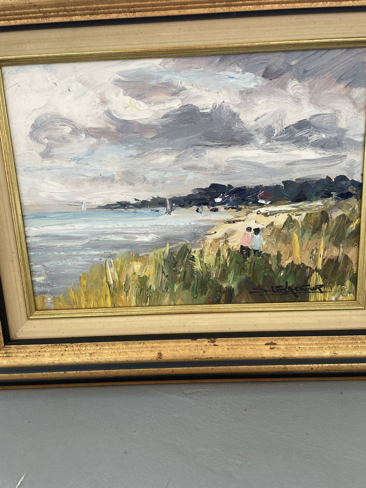 “Dune at Colleville” — old French marine, oil on canvas signed