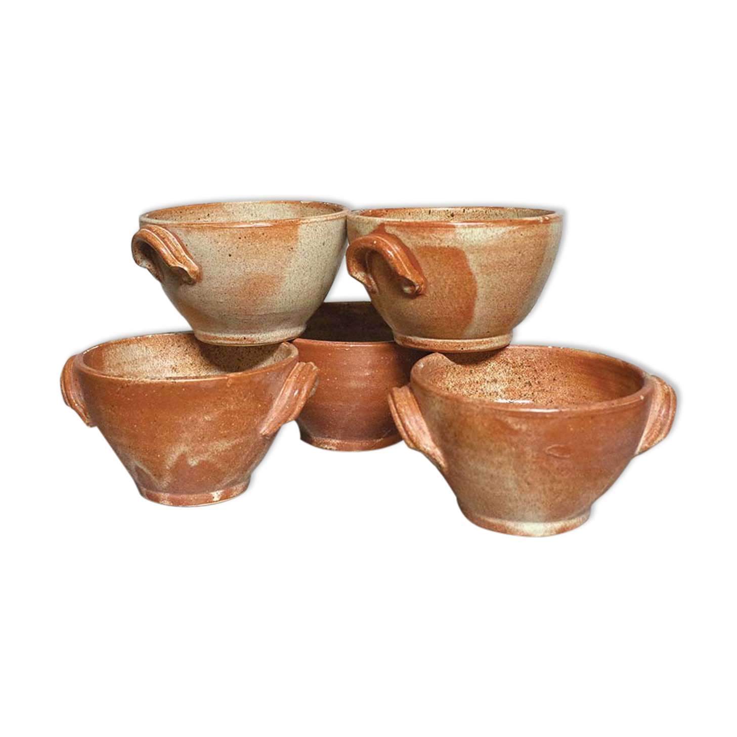 Set of 5 large sandstone bowls signed