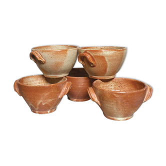 Set of 5 large sandstone bowls signed