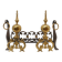 Pair of French Brass Firedogs and Wrought Iron Fireplace Grate, 20th Centur