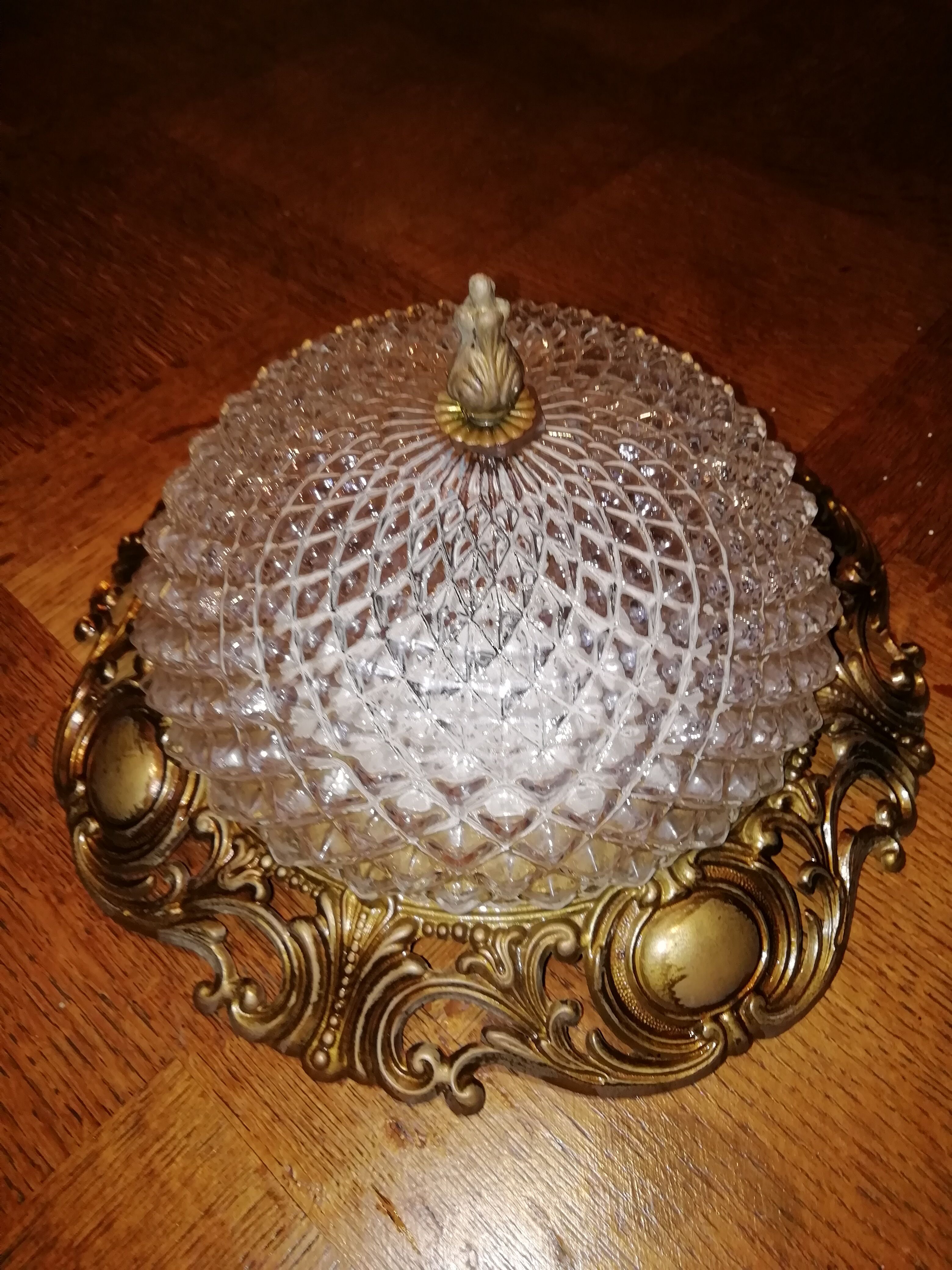 Ghidini 50s glass and bronze art deco ceiling light