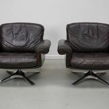 Pair of Vintage De Sede DS-31 Swivel Armchairs in Brown Leather
