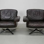 Pair of Vintage De Sede DS-31 Swivel Armchairs in Brown Leather