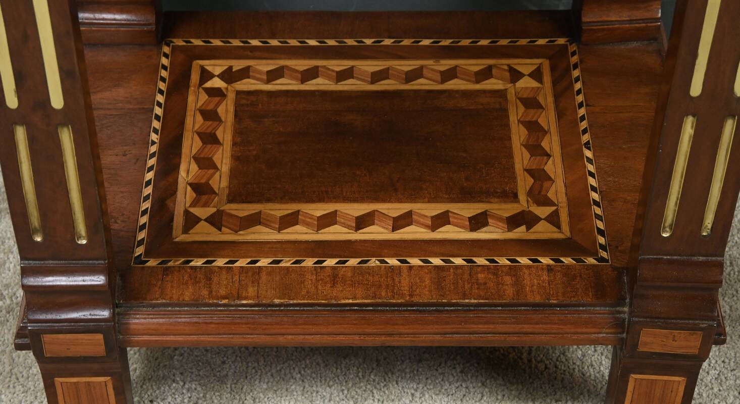 Rare small marquetry display cabinet, louis xvi style – mid 19th century
