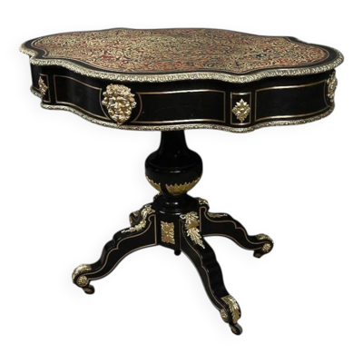 Table violonnée en marqueterie Boulle, époque Napoléon III – Milieu XIXe