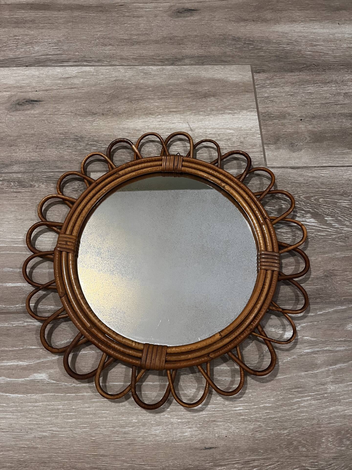 Antique rattan mirror
