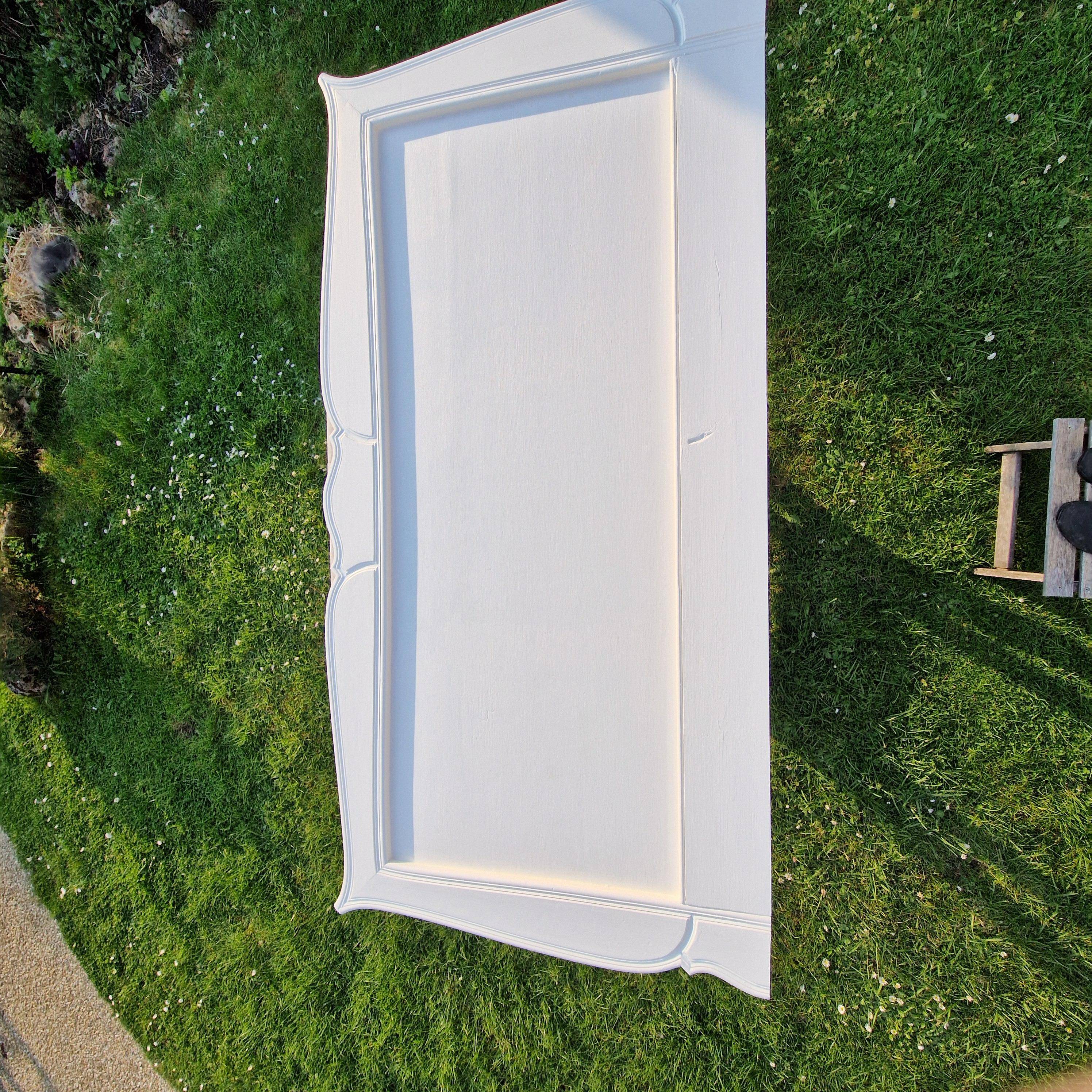 Large antique white wooden headboard, 190 cm wide.