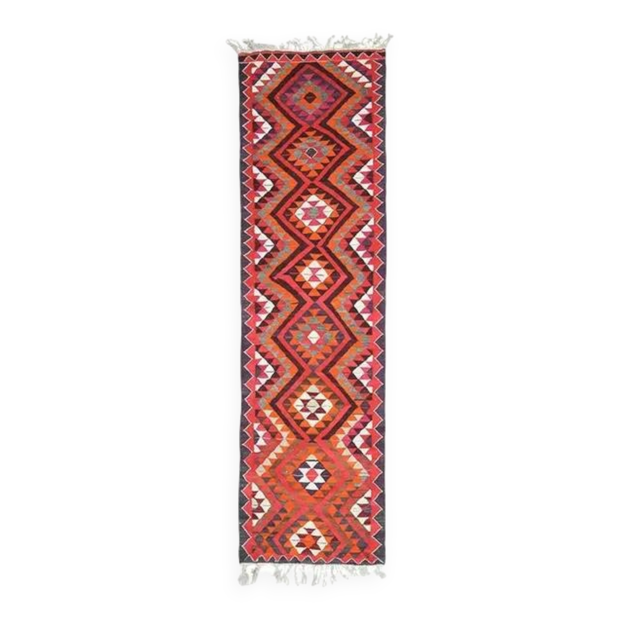 1970s Vintage Turkish Hand-Knotted Wool Cotton Pink Runner Rug 91x340