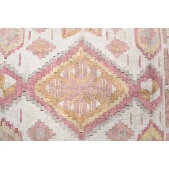 Vintage Turkish Oushak handmade cotton pink wool kilim area rug 120x165