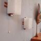Pair of wall lamps 60s Scandinavian style teak and plexis granite