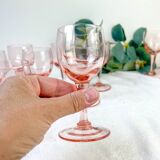 9 vintage white wine glasses in faceted pink glass – 1950s