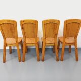 Set of 4 vintage chairs in pine from the 70s