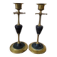 Pair of brass and black hard stone candlesticks