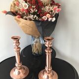 Pair of pink copper candlesticks
