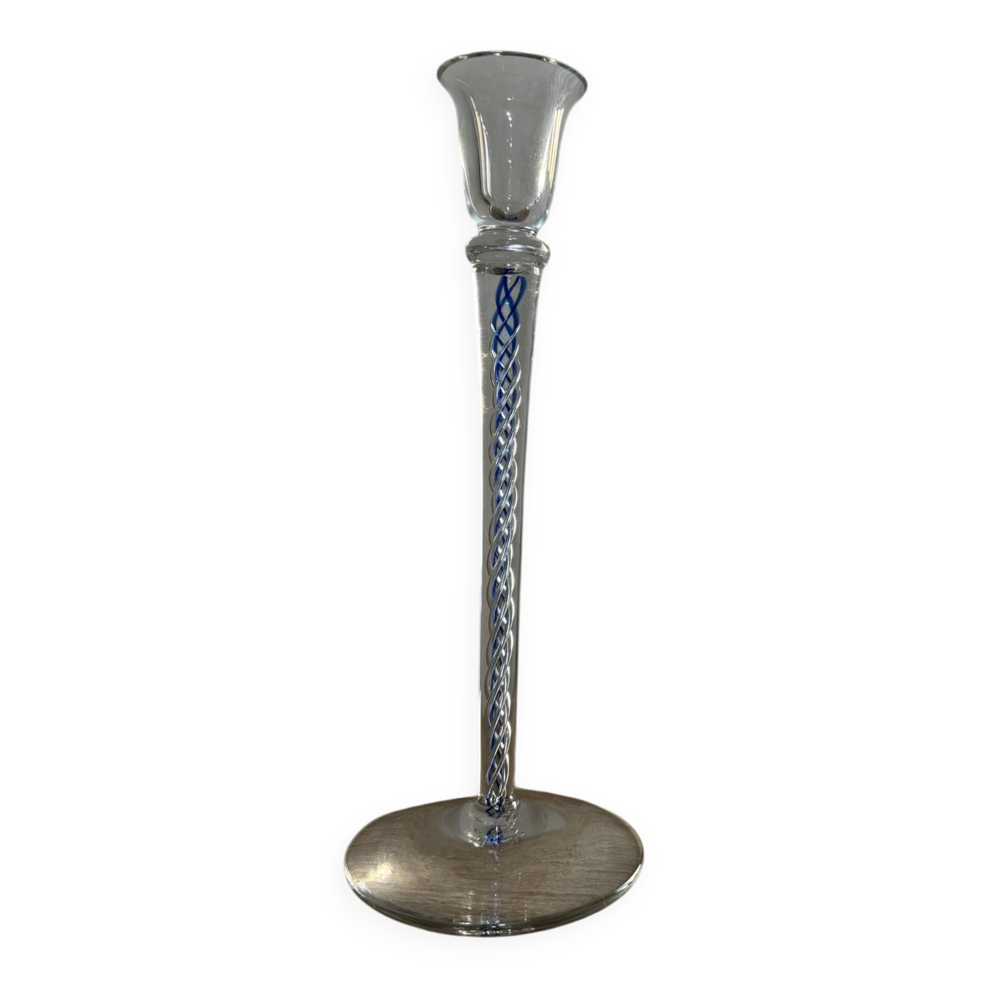 Blue spiral glass candlestick
