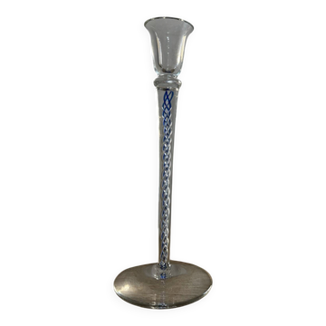 Bougeoir verre file hélicoïdal bleu