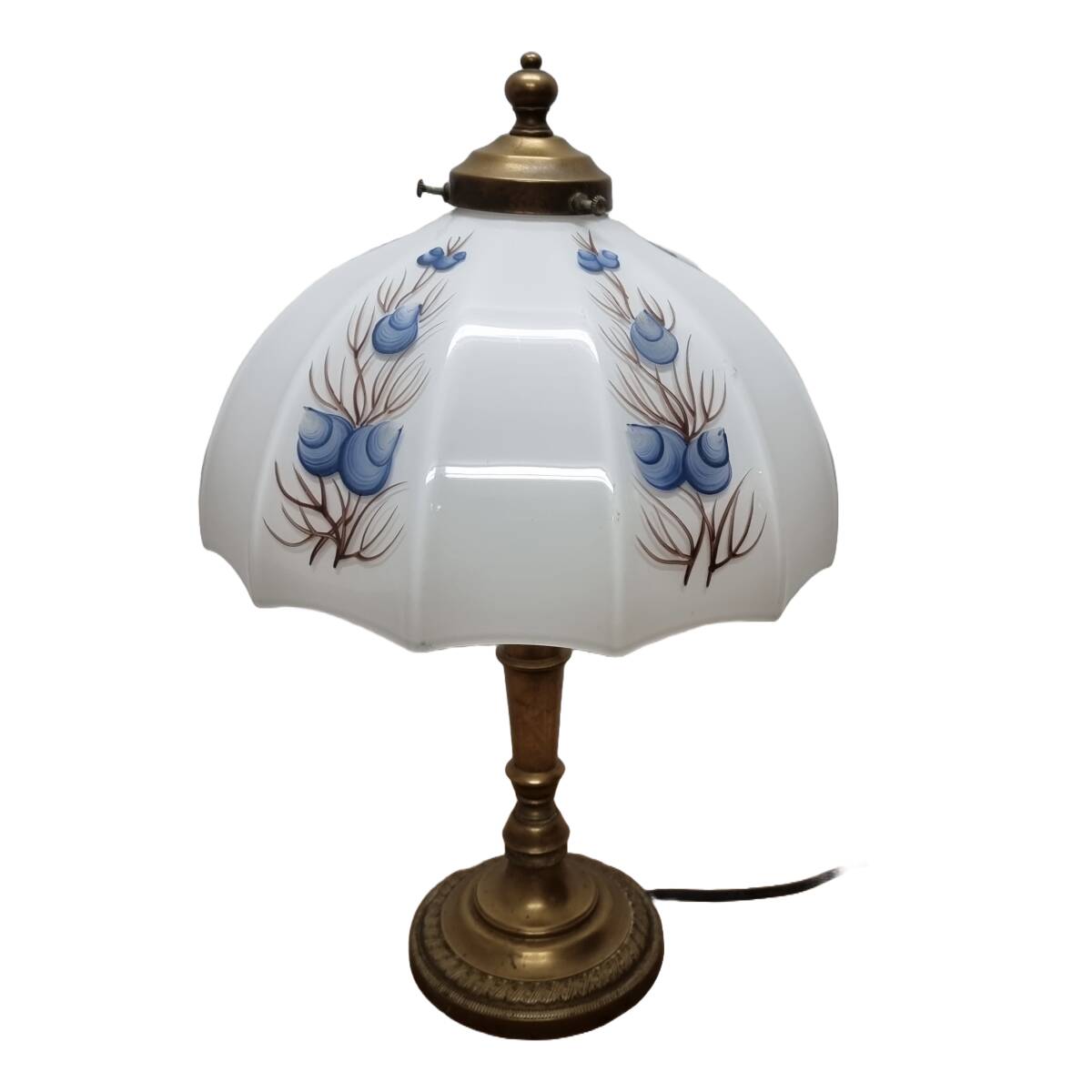 Vintage Brass Lamp With White Opaline Shade