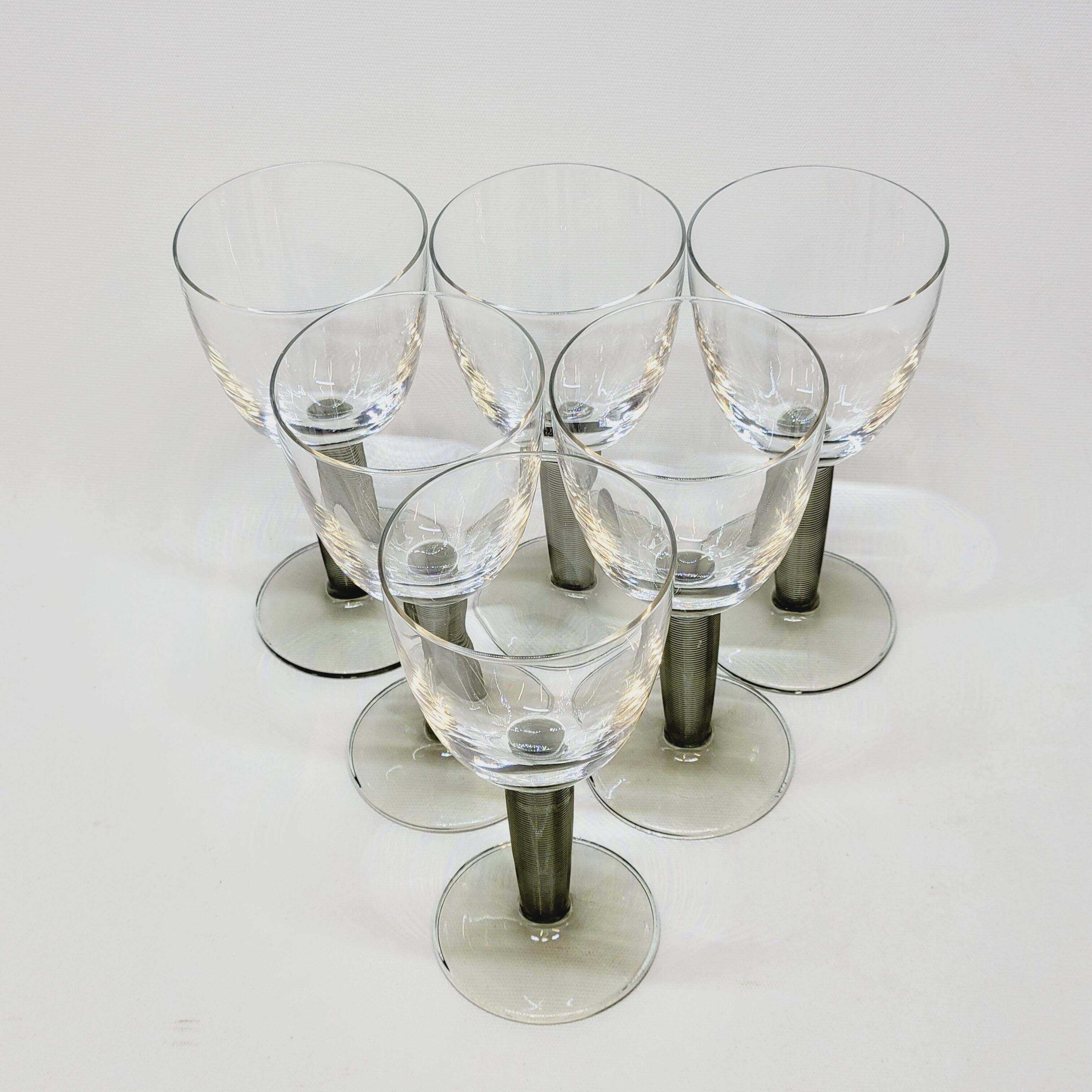 6 verres à vin vintage Bormioli Rocco en cristal gris strié