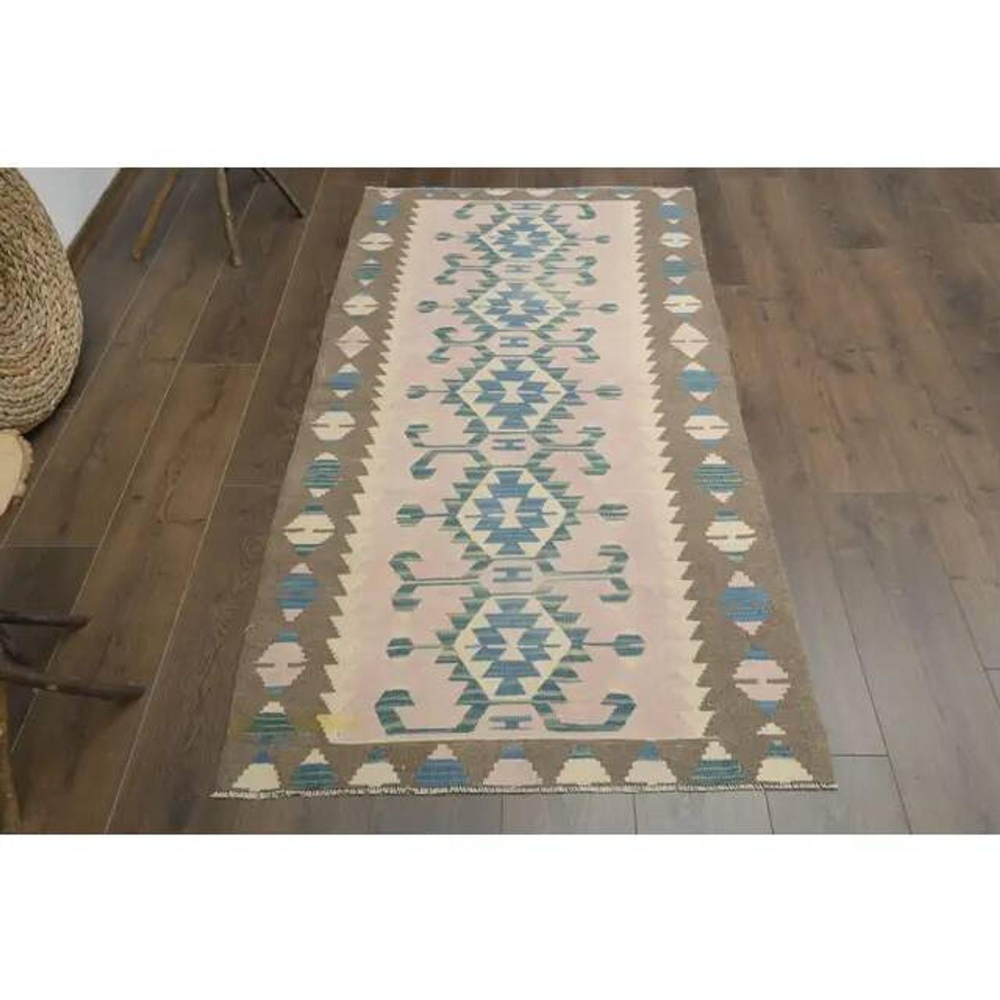1970s Vintage Turkish Oushak Handmade Wool Cotton Pink Runner Rug 93x176