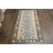 1970s Vintage Turkish Oushak Handmade Wool Cotton Pink Runner Rug 93x176