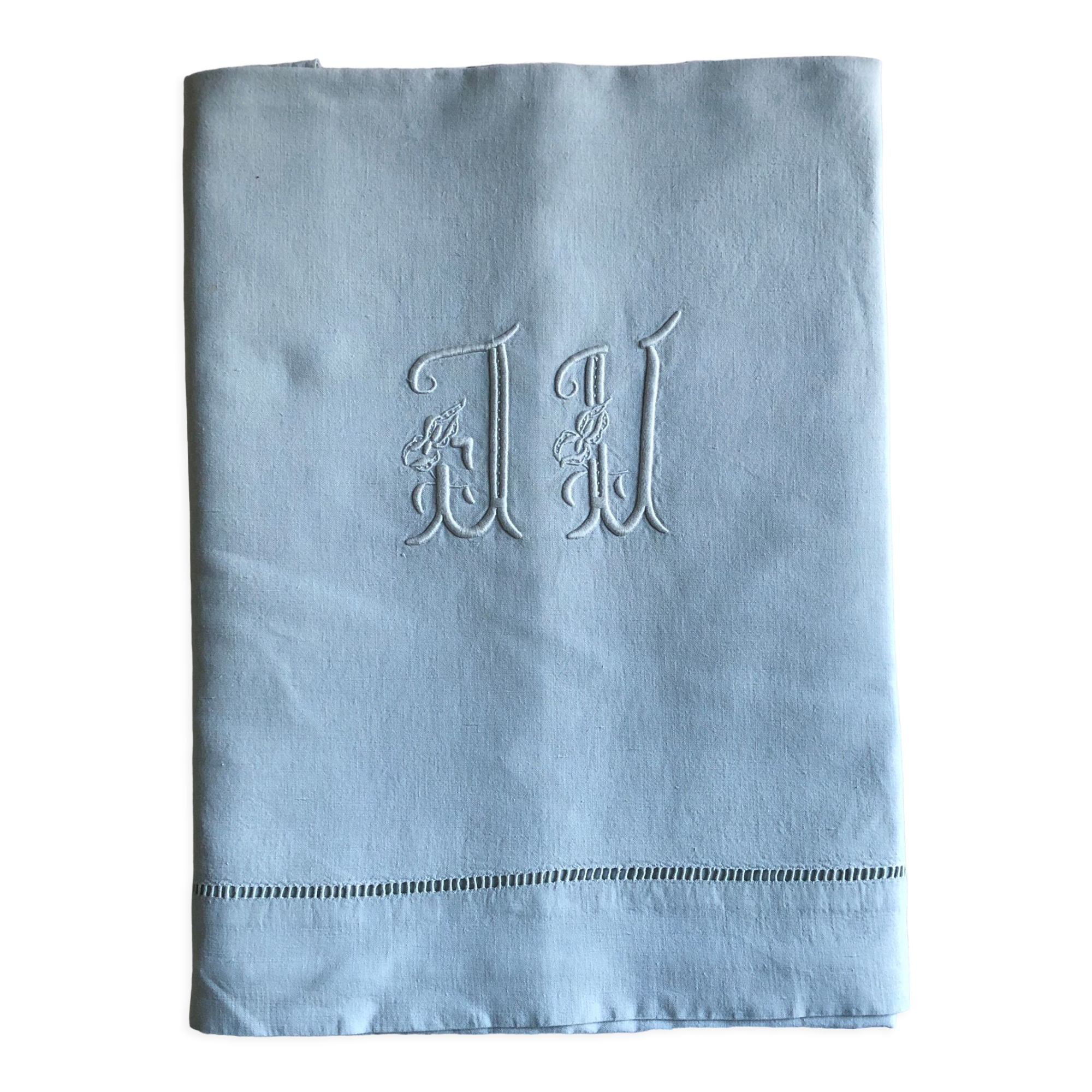 Drap ancien en lin et coton teinté en céladon